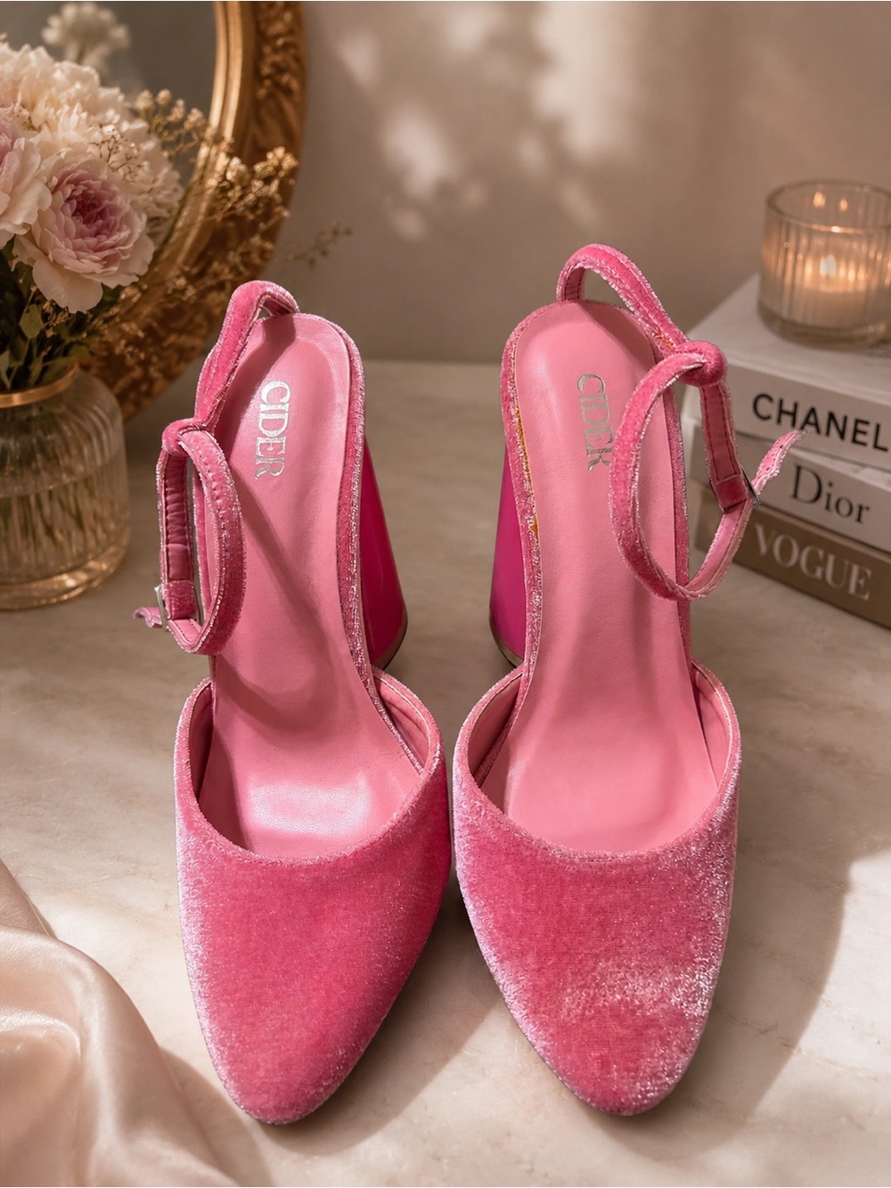 Cider Pink Velvet Pointed Slingback Heels